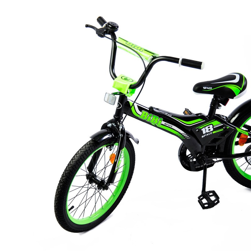 Велосипед детский двухколесный BIBI 18" SPACE , black/green с приставными колесами - фото 4 - id-p180129179