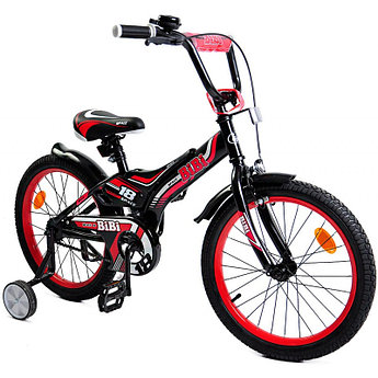 Велосипед  детский двухколесный BIBI 18" SPACE , black/green с приставными колесами красный