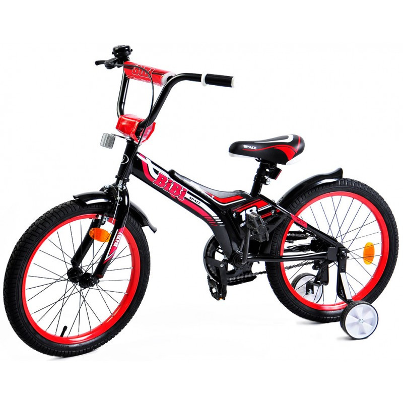 Велосипед детский двухколесный BIBI 18" SPACE , black/green с приставными колесами красный - фото 2 - id-p180129791