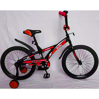 Велосипед  детский двухколесный BIBI 20" FOX  , black/green с приставными колесами красный