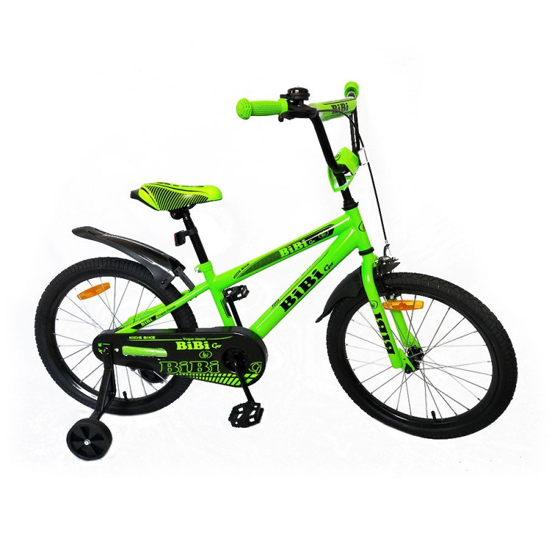 Велосипед детский двухколесный BIBI 20" GO , orange с приставными колесами салатовый - фото 1 - id-p180129846