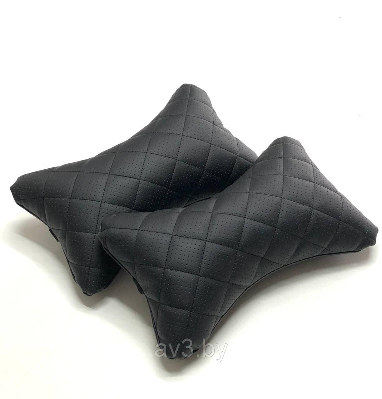 Подушка на подголовник, Экокожа, черная + черная вставка РОМБ, пара - фото 1 - id-p131826415