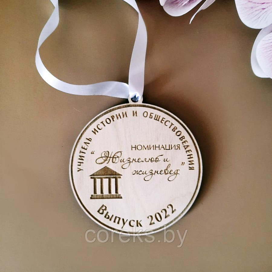 Деревянная медаль учителю обществоведения №10