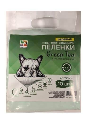 Пеленки для собак FOUR PETS Green Tea, зеленый чай 60х90 см (10 шт) - фото 1 - id-p178327134