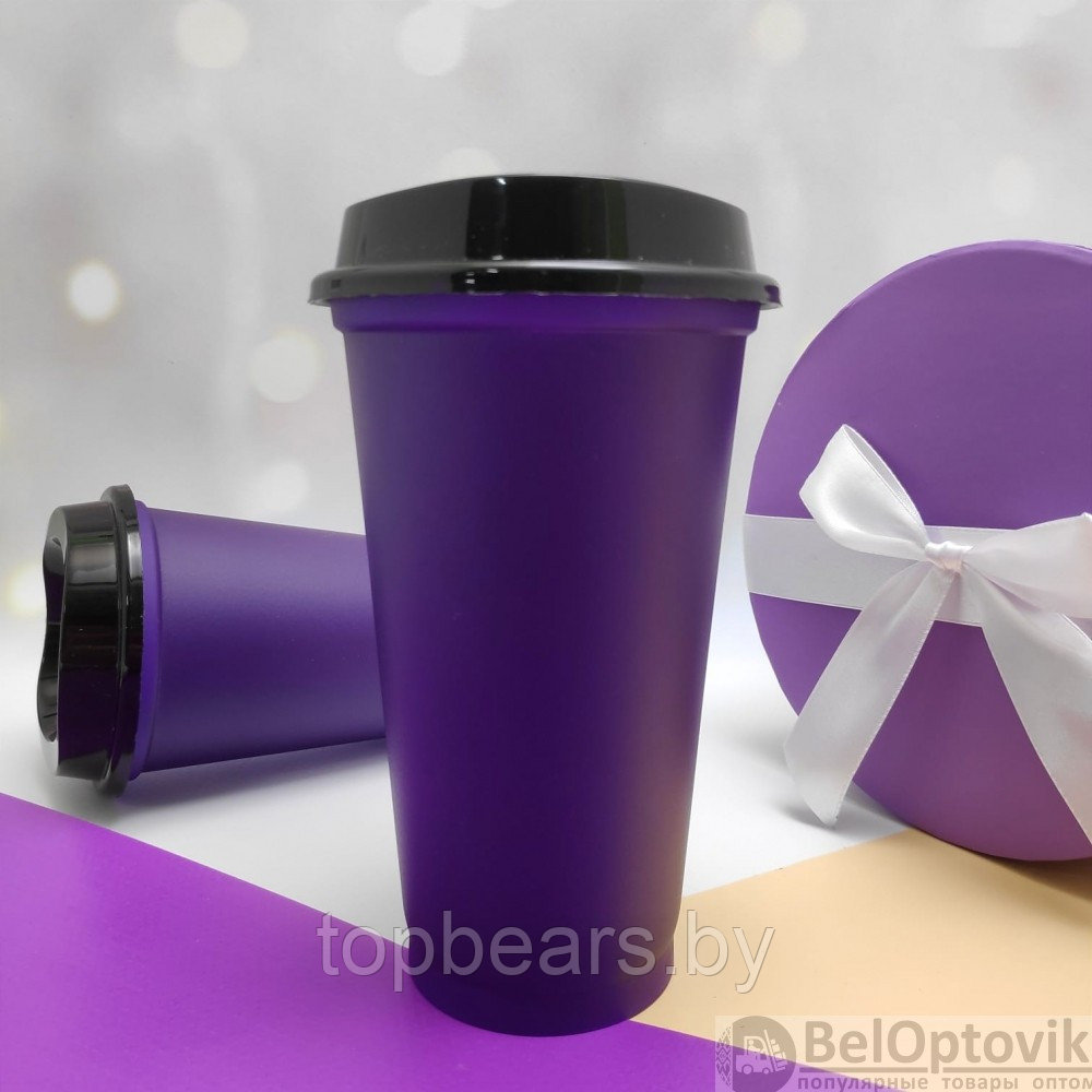 Стакан тамблер Wowbottles с кофейной крышкой для горячих и холодных напитков, 400 мл Фиолетовый - фото 7 - id-p180192612