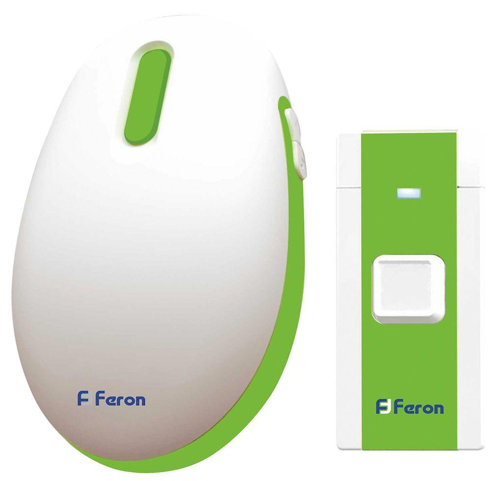 Звонок дверной беспроводной Feron E-375 36 мелодии белый зеленый с питанием от батареек - фото 1 - id-p180199488