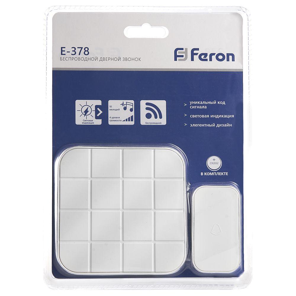 Звонок дверной беспроводной Feron E-378 Электрический 10 мелодий белый с питанием от батареек - фото 2 - id-p180205840