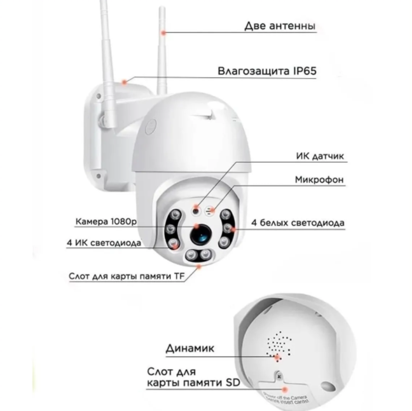 Уличная Wifi 1080P IP 66 Smart камера с микрофоном, ночное видение голосовой сигнал тревоги - фото 3 - id-p180206500