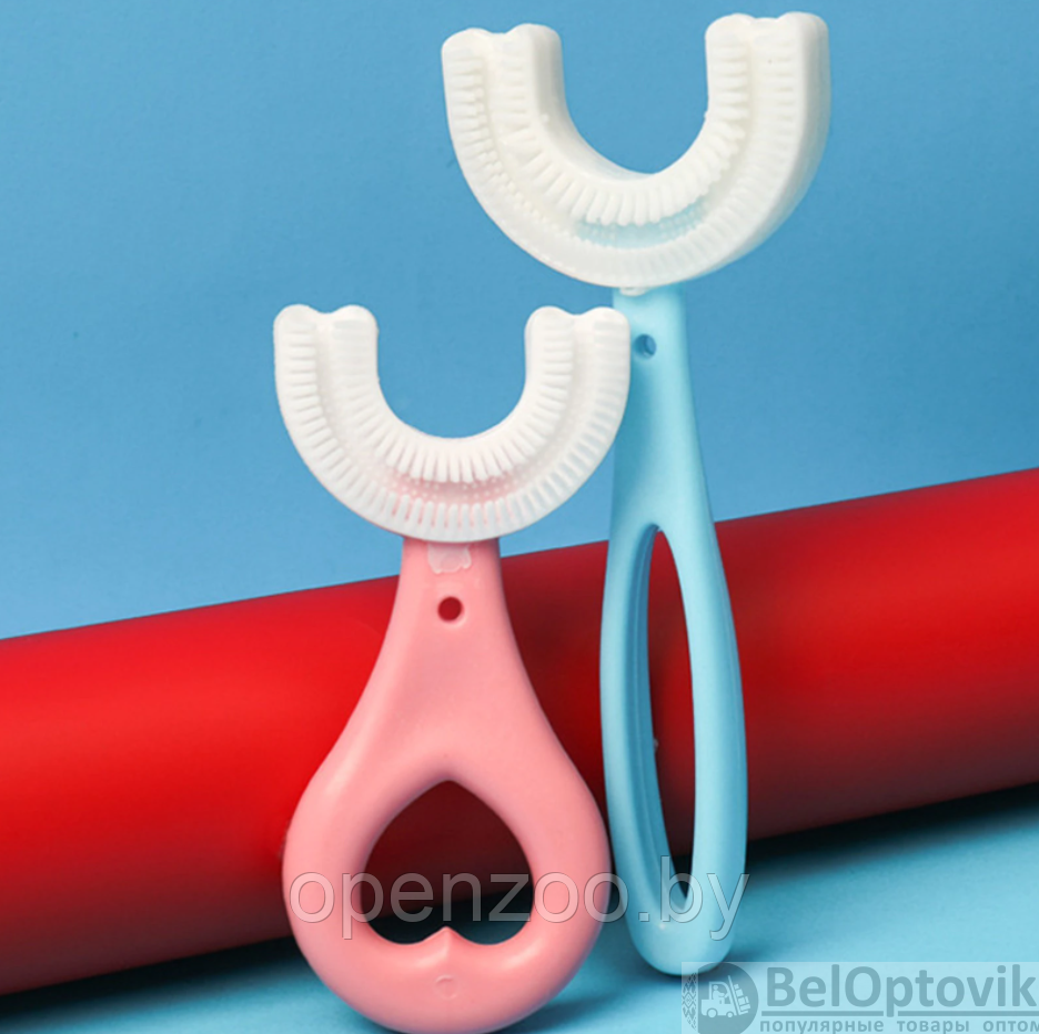 Детская силиконовая зубная U-образная щетка (с 2 до 6 лет) Голубая (длинная ручка овал) - фото 9 - id-p180224760