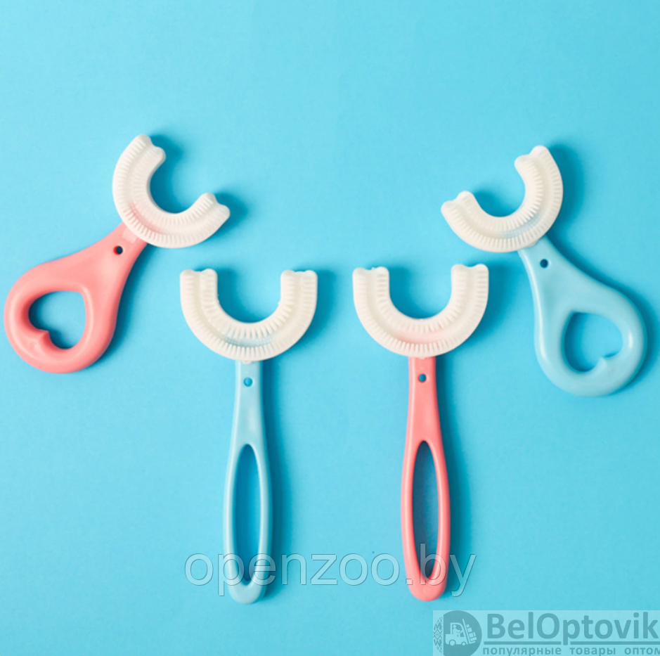 Детская силиконовая зубная U-образная щетка (с 2 до 6 лет) Розовая (длинная ручка овал) - фото 8 - id-p180224761