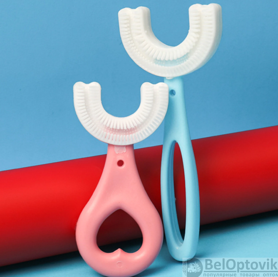 Детская силиконовая зубная U-образная щетка (с 2 до 6 лет) Розовая сердечко (маленькая ручка сердечко) - фото 9 - id-p180225479