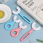 Детская силиконовая зубная U-образная щетка (с 2 до 6 лет) Розовая (длинная ручка овал), фото 5
