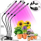 Светодиодная Фитолампа полного спектрадля растений и рассады 40Вт на прищепке (3 режима работы) / четырехлапая, фото 3