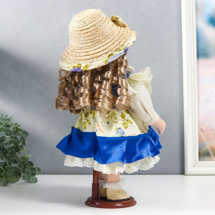 Кукла коллекционная керамика "Алиса в синем платье с цветами, в соломенной шляпке" 30 см - фото 5 - id-p180240063
