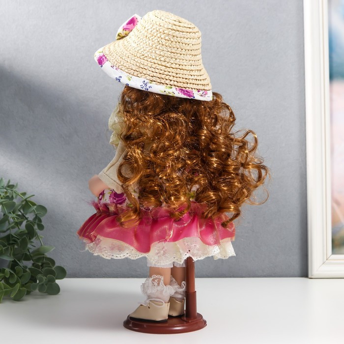 Кукла коллекционная керамика "Женечка в платье с цветами, в соломенной шляпке" 30 см - фото 4 - id-p180240064