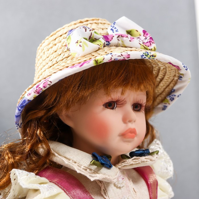Кукла коллекционная керамика "Женечка в платье с цветами, в соломенной шляпке" 30 см - фото 6 - id-p180240064