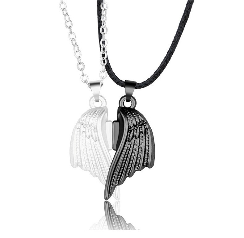 Парные кулоны-амулеты с магнитами "Крылья Love-Stile Silver-Black" - фото 1 - id-p180249890