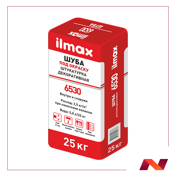 Защитно-отделочная штукатурка под окраску полимерминер-ая "ilmax 6530" экстрабелая(1,0мм) фактура "шуба"(25кг)