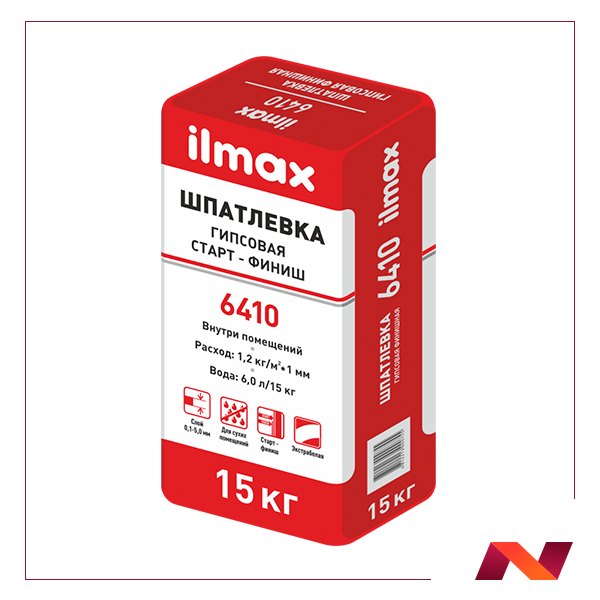 Шпатлевка для внутренней отделки белая полимерминеральная гипсовая "ilmax 6410"(15кг) - фото 1 - id-p180252144