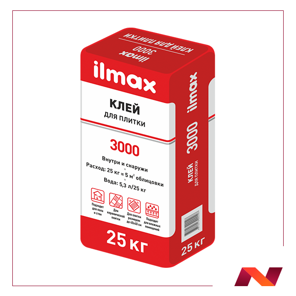 Растворная смесь сухая клеевая облицовочная "ilmax 3000" (25кг) - фото 1 - id-p180252149