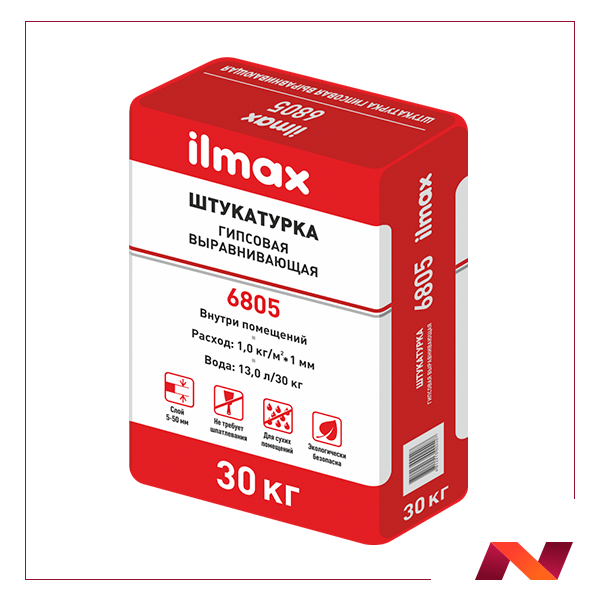 Защитно-отделочная штукатурка для внутр. отделки гипсовая "ilmax 6805" (30кг) - фото 1 - id-p180252174