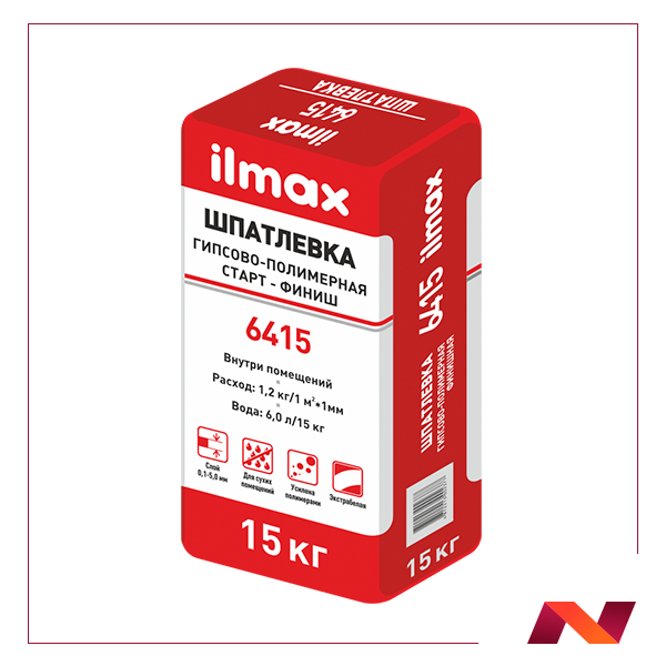 Шпатлевка для внутренней отделки белая полимерминеральная гипсовая "ilmax 6415"(15кг)