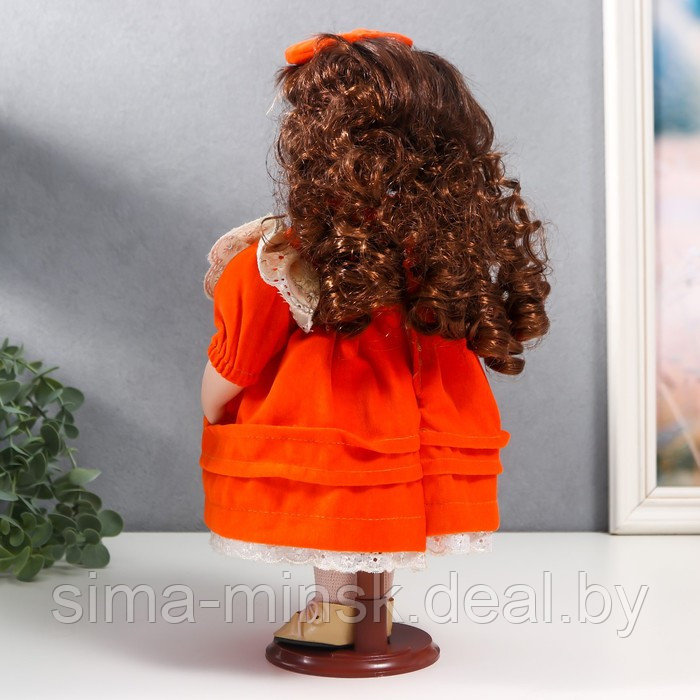 Кукла коллекционная керамика "Агата в ярко-оранжевом платье и банте, с рюшами" 30 см - фото 5 - id-p180254702
