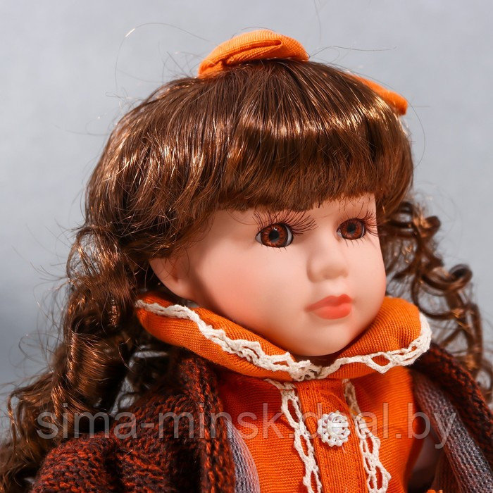 Кукла коллекционная керамика "Василиса в ярко-оранжевом платье, с рюшами, с сумочкой" 30 см 758616 - фото 4 - id-p180254703