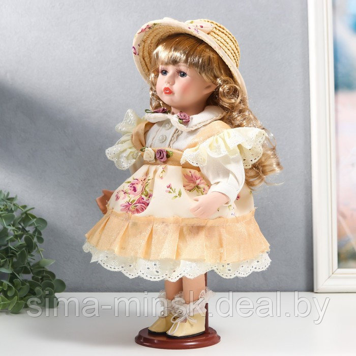 Кукла коллекционная керамика "Алиса в жёлтом платье с цветами, в соломенной шляпке" 30 см - фото 3 - id-p180254704