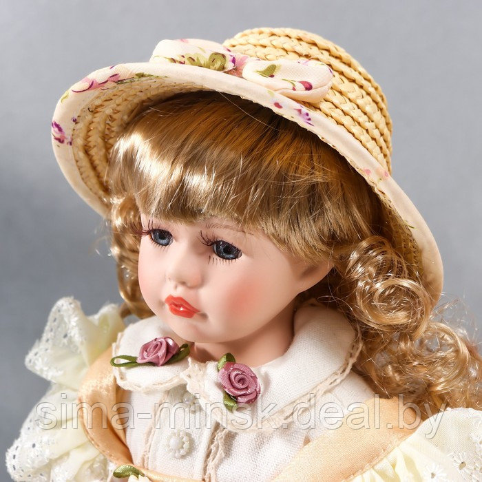 Кукла коллекционная керамика "Алиса в жёлтом платье с цветами, в соломенной шляпке" 30 см - фото 4 - id-p180254704