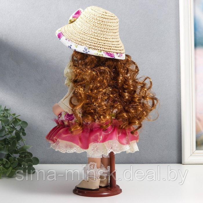 Кукла коллекционная керамика "Женечка в платье с цветами, в соломенной шляпке" 30 см - фото 4 - id-p180254706