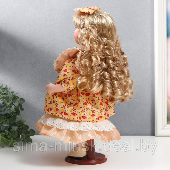 Кукла коллекционная керамика "Тося в кремовом платье с цветочками, с бантом в волосах" 30 см 75861 - фото 4 - id-p180254709