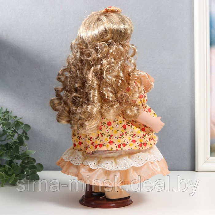 Кукла коллекционная керамика "Тося в кремовом платье с цветочками, с бантом в волосах" 30 см 75861 - фото 5 - id-p180254709