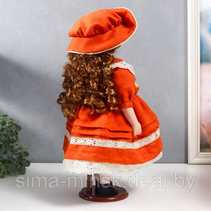 Кукла коллекционная керамика "Вера в ярко-оранжевом платье и шляпе с розами" 40 см - фото 6 - id-p180254713