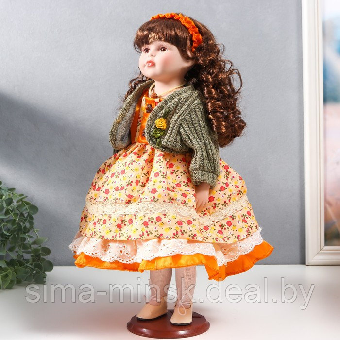 Кукла коллекционная керамика "Вера в платье с мелкими цветами и зелёном джемпере" 40 см - фото 3 - id-p180254714