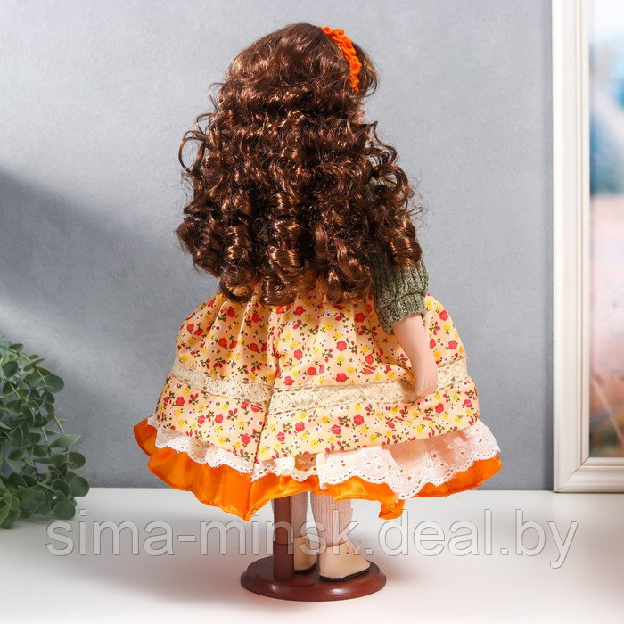 Кукла коллекционная керамика "Вера в платье с мелкими цветами и зелёном джемпере" 40 см - фото 5 - id-p180254714