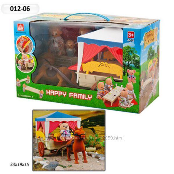 Карета для зверюшек Happy Family, набор животных, аналог Sylvanian Families 012-06