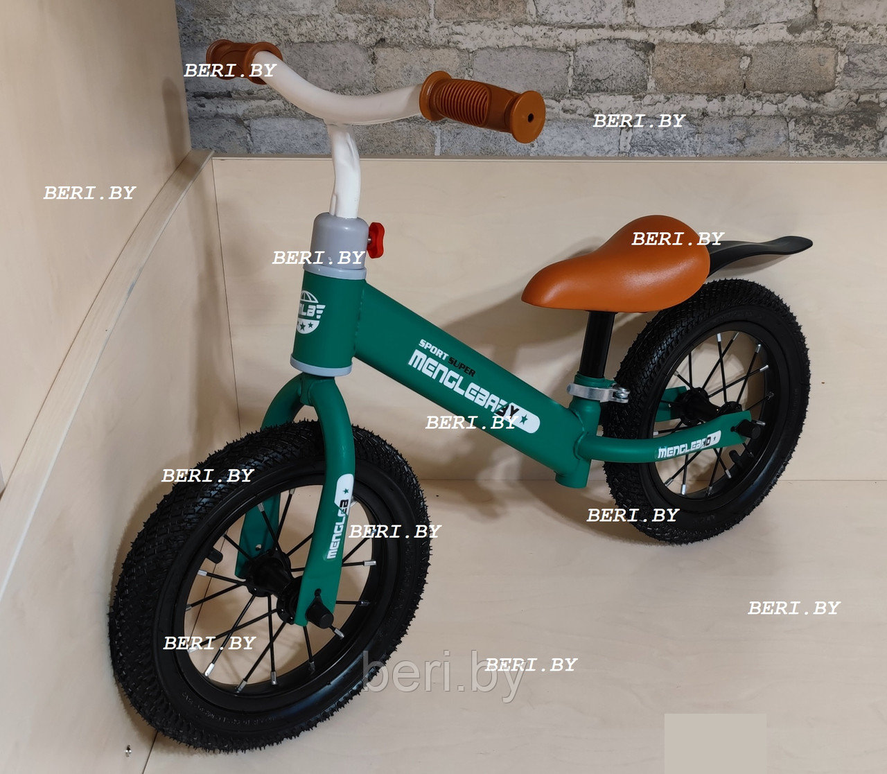 S-13 Беговел детский 12" , НАДУВНЫЕ колеса, от 2 лет, зеленый - фото 1 - id-p180262199