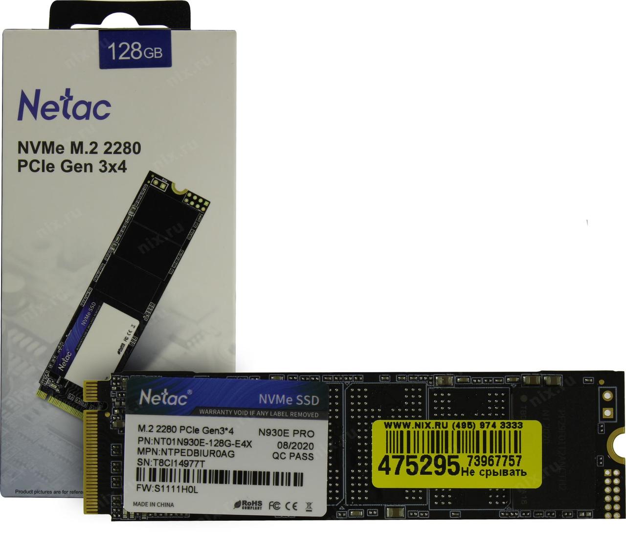 SSD M.2 2280 M Netac 128GB N930E PRO NT01N930E-128G-E4X PCI-Ex3.0