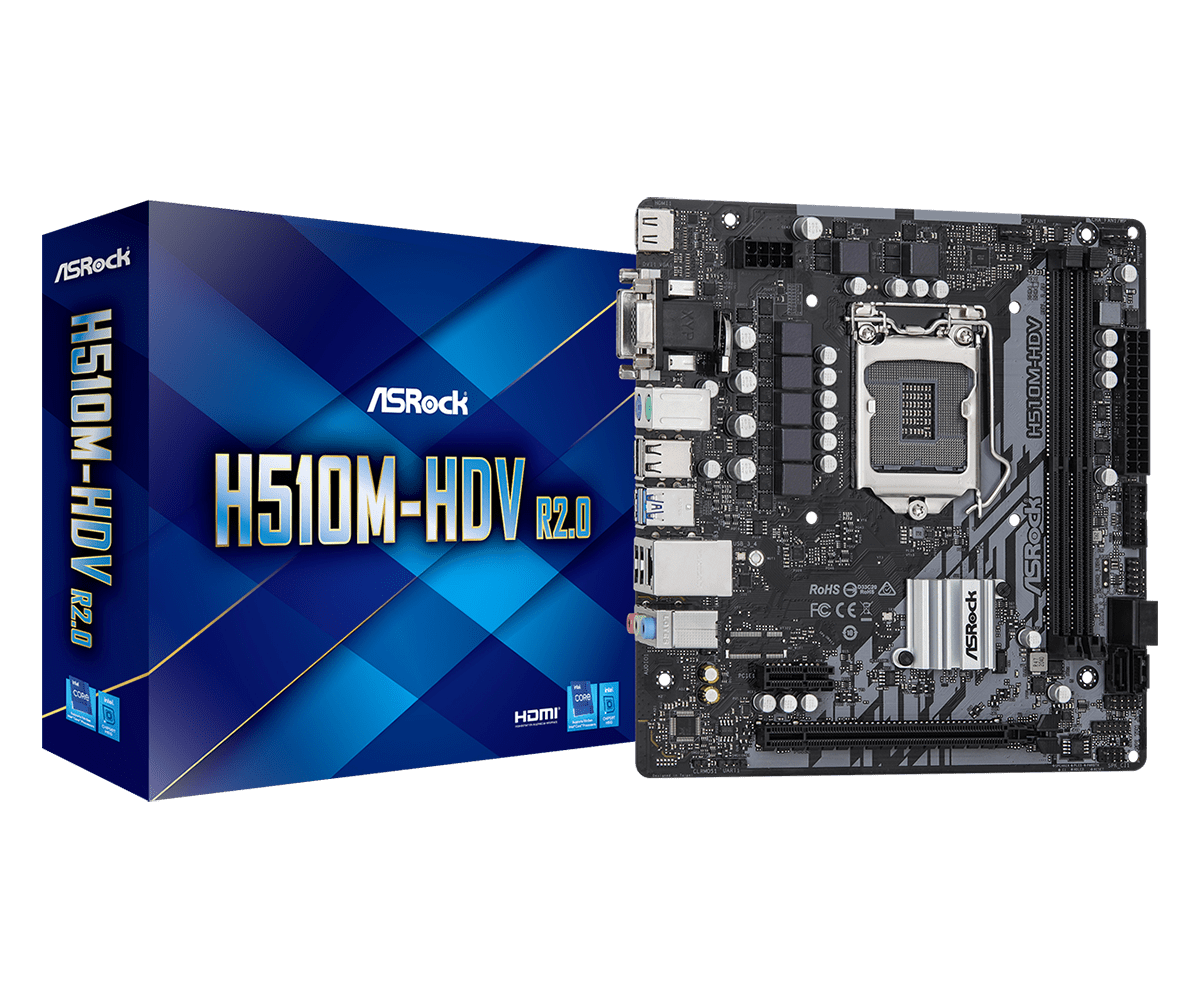 MB ASRock H510M-HDV R2.0 Soc-1200 (H510) PCI-E 4.0x16 PCI-E 3.0x1 2xDDR4 3200MHz VGA+DVI+HDMI mATX RTL