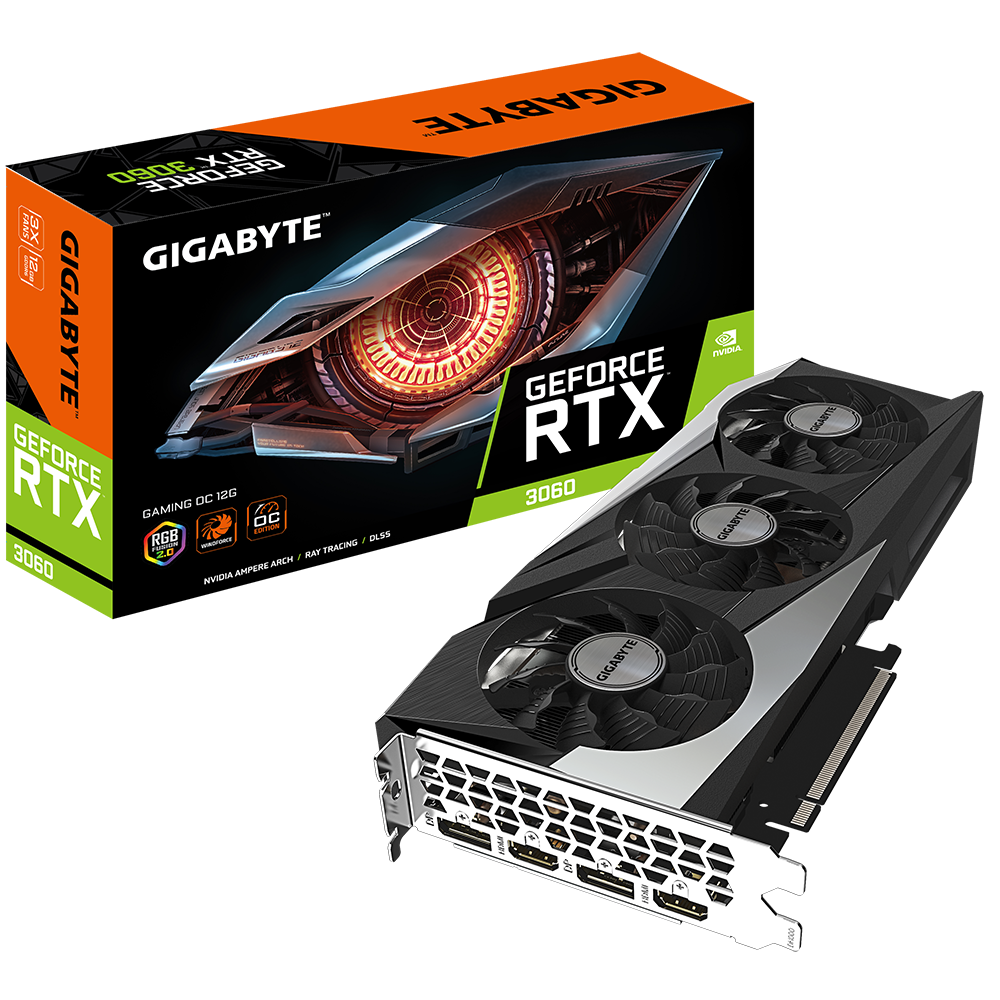 Видеокарта  Gigabyte RTX 3060 GAMING OC 12G rev.2.0 (GV-N3060GAMING OC-12GD) 12Gb DDR6 2xHDMI+2xDP LHR RTL