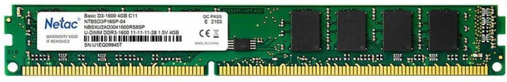 DDR3 4Gb PC-12800 1600MHz Netac Basic (NTBSD3P16SP-04) 1.5v