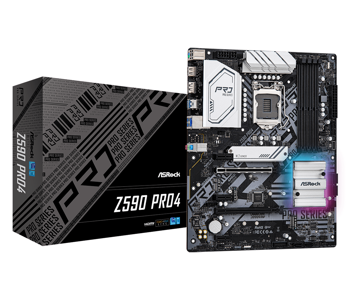 Материнская плата ASRock Z590 PRO4 Soc-1200 (Z590) PCI-E 4.0x16 PCI-E 3.0x16 3xPCI-Ex1 Hyper M.2 2xUltra M.2