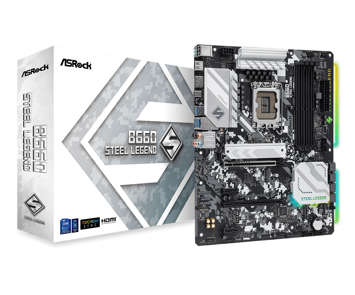 MB ASRock B660 STEEL LEGEND Soc-1700 (B660) PCI-E 5.0x16 PCI-E 4.0x16 2xPCI-E 3.0x1 M.2(WI-FI) 2xHyper M.2