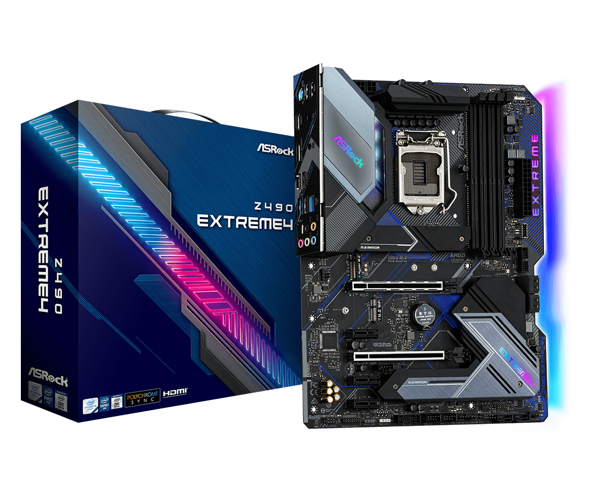 Материнская плата ASRock Z490 EXTREME4 Soc-1200 (Z490) 2xPCI-Ex16 3xPCI-Ex1 2xUltra M.2 4xDDR4 4266MHz+ RGB