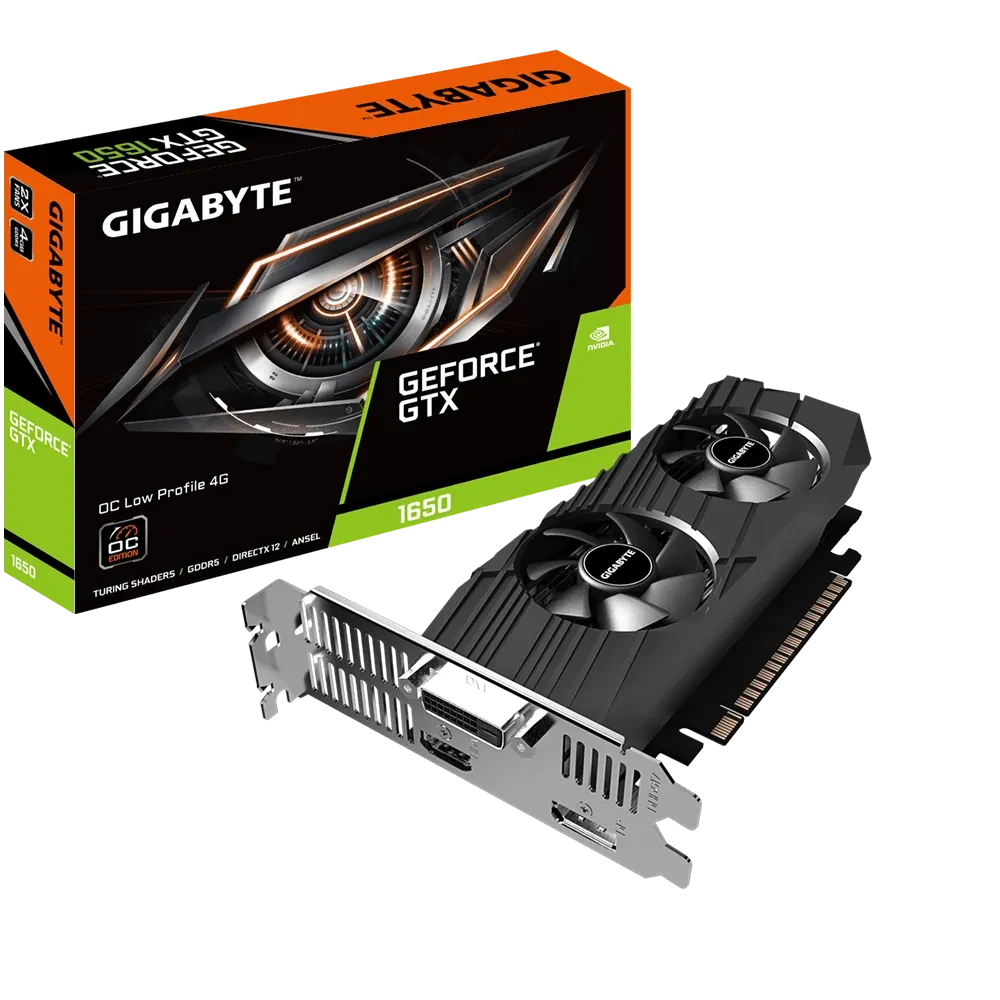 Видеокарта Gigabyte GTX 1650 (GV-N1650OC-4GL) Low Profile 4Gb DDR5 DVI+HDMI+DP RTL