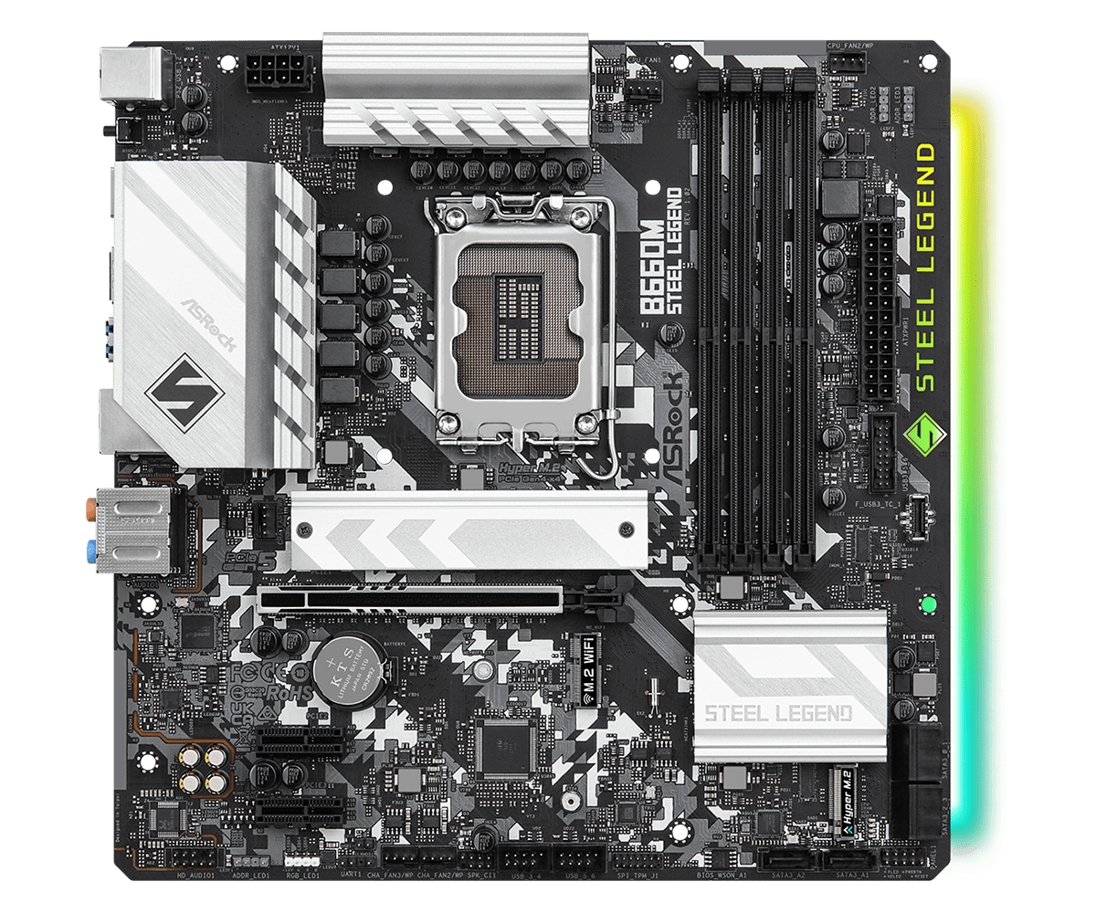 MB ASRock B660M STEEL LEGEND Soc-1700 (B660) PCI-E 5.0x16 2xPCI-E 3.0x1 M.2(WI-FI) 2xHyper M.2 2.5GbE LAN