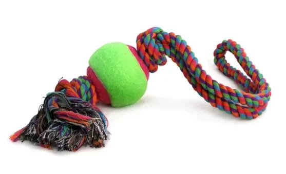 Игрушка для собак "Верёвка с петлей, 2 узла и мяч" 65/380 мм (12111022) - фото 1 - id-p111571654