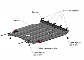 Защита АвтоБРОНЯ для картера и КПП Kia Venga 2009-2017