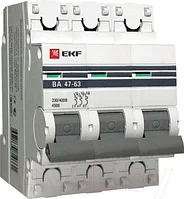 Выключатель автоматический EKF ВА 47-63 3P 63А (C) 4.5kA PROxima / mcb4763-3-63C-pro